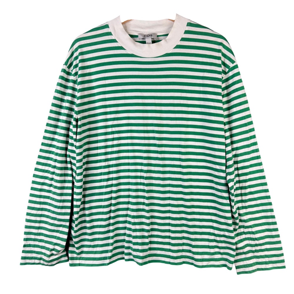 COS Green White Striped Long Sleeve Cotton Relaxed T-Shirt Size L